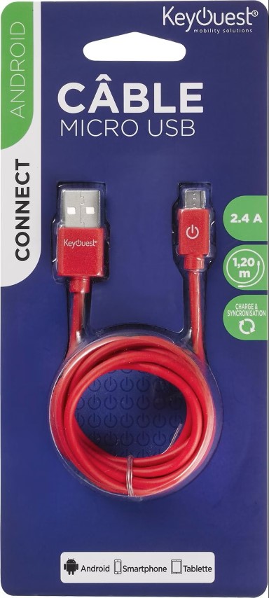 Câble USB-A/Micro USB B - 1.2m - Rouge
