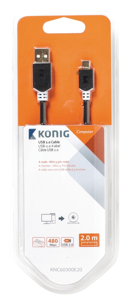 Câble USB-A/Mini USB mâle/mâle - 2m - Anthracite