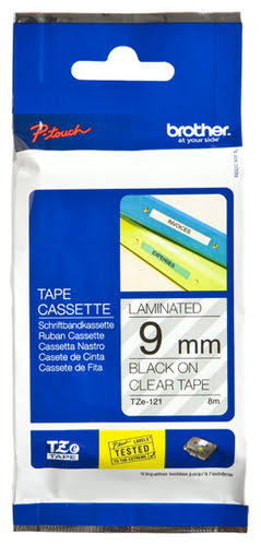 Ruban transparent Caractères Noirs 9mm - TZE121