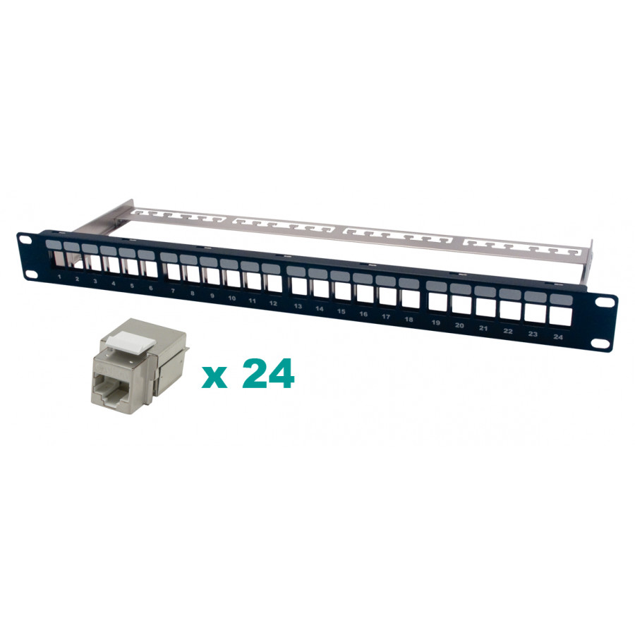 [06902727] Kit panneau Noir + embases Cat 6 blindées - 24