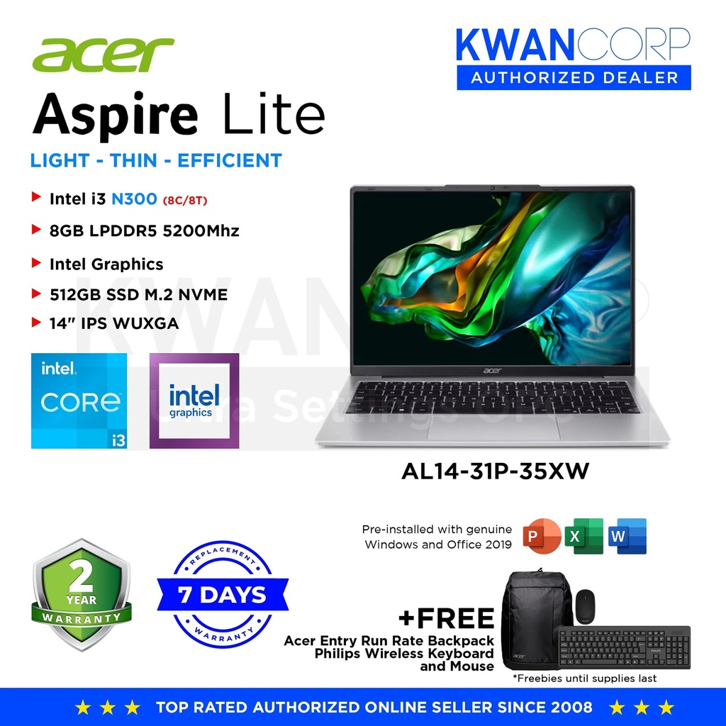 [330030796] Acer Aspire AL17-31P--33EP (I3-N355/8Gddr5/512Nvme/HD+/11H)