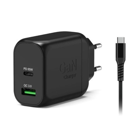Chargeur mural GaN 65W - 2 ports + Câble USB-C 2m