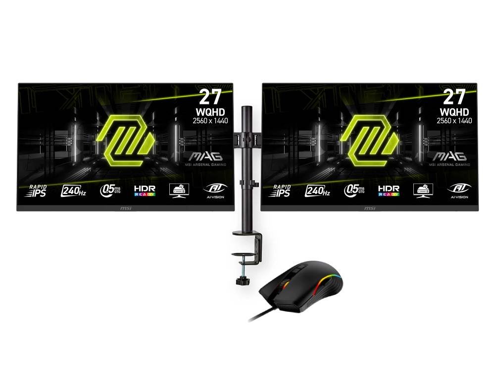 2 x27"QHD/240Hz/F-IPS/0.5ms/FSP + Support+Souris#
